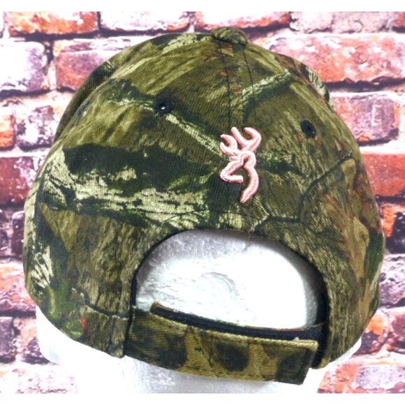 Browning Womens Pink Trim Camo Baseball Cap Adjustable OSFA Cotton - Picture 4 of 7
